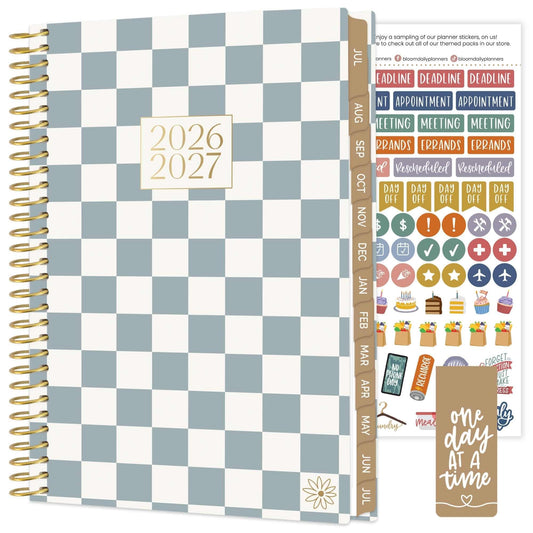 bloom daily planners 2026-2027 Planner - Academic Year (July 2026 - July 2027) Monthly & Weekly Soft Cover Planner for Women - 13 Month Calendar Agenda Book with Stickers - 5.5" x 8.25" - Checkered