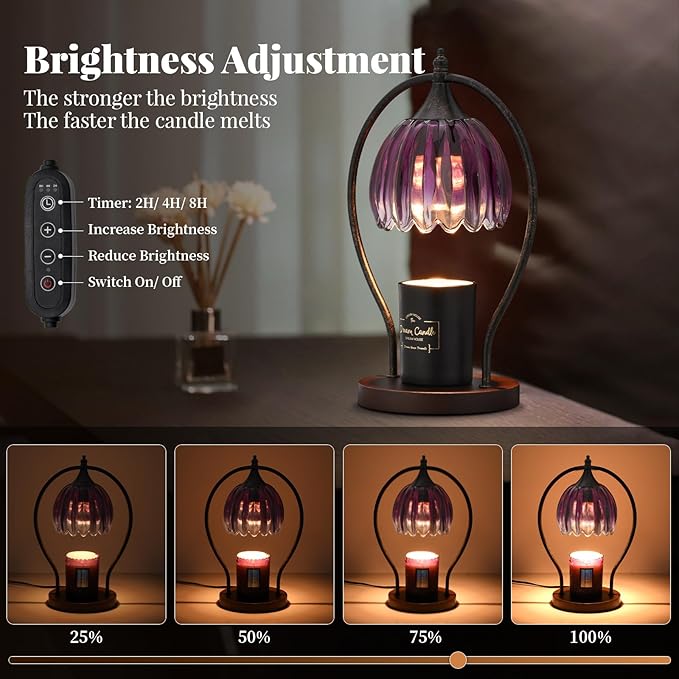 Candle Warmer Lamp, Dimmable Candle Warmer with Timer, Vintage Candles Wax Warmers for Jar Candles Birthday Gifts for Women, Mom, Home Decor for Bedroom Living Room, Purple Black
