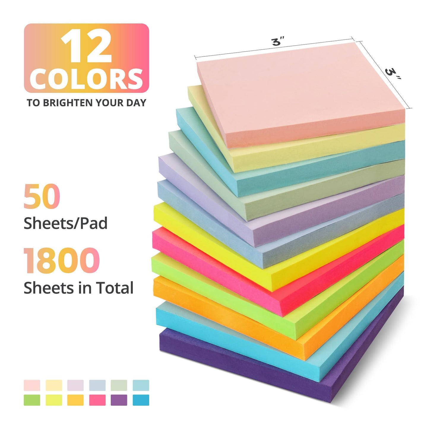 Sticky Notes, 36 Pads, 3x3 Inches Self-Stick Note Pads, Perfect for Office, Study, and Daily Life Organization - Bright