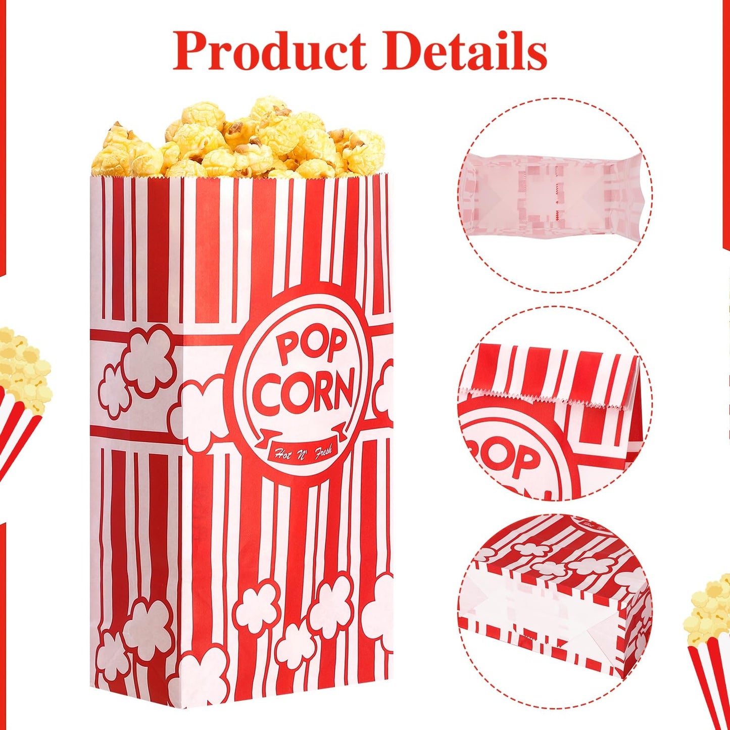 Paper Popcorn Bags, 150 Pcs, 2 Oz Individual Servings Bulk for Popcorn Machine Movie Nights Birthday Party Kitchen Supplies