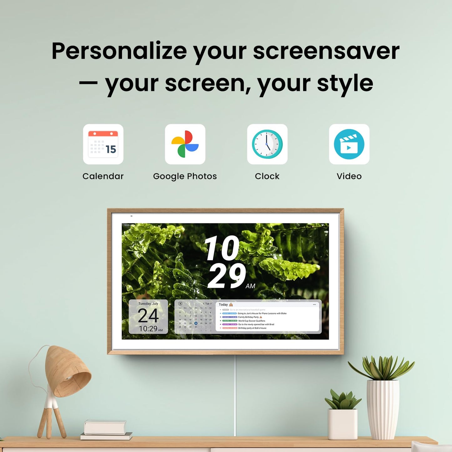 Apolosign 15.6-inch Digital Calendar : Dual Mode Smart Wall Planner, No Subscription, Install Apps, Sync Calendars, Electronic Touchscreen Interactive Display for Family Schedules, Chore Chart - with Stand (Teak)