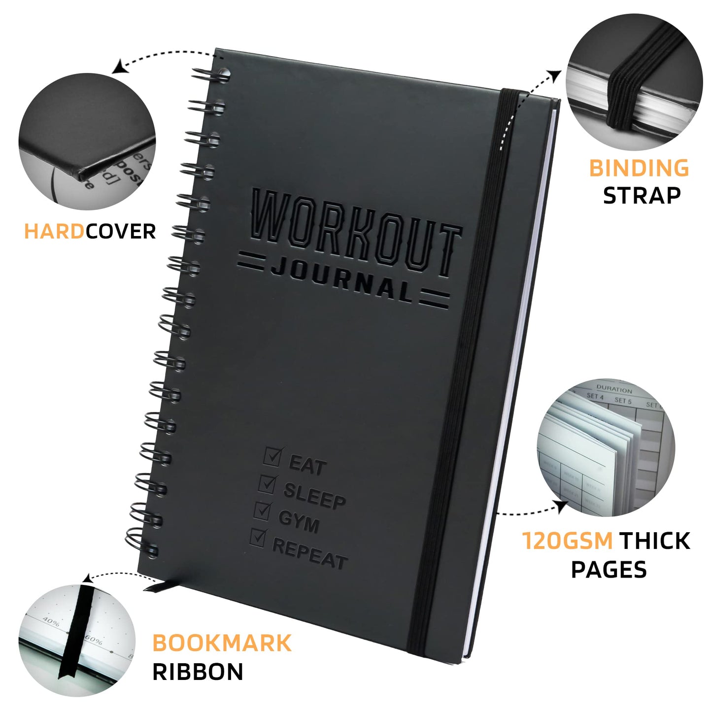 Nextnoid Hardcover Fitness Journal Workout Planner for Men & Women - A5(5.7" x 8.3") Sturdy Workout Log Book to Track Gym & Home Workouts