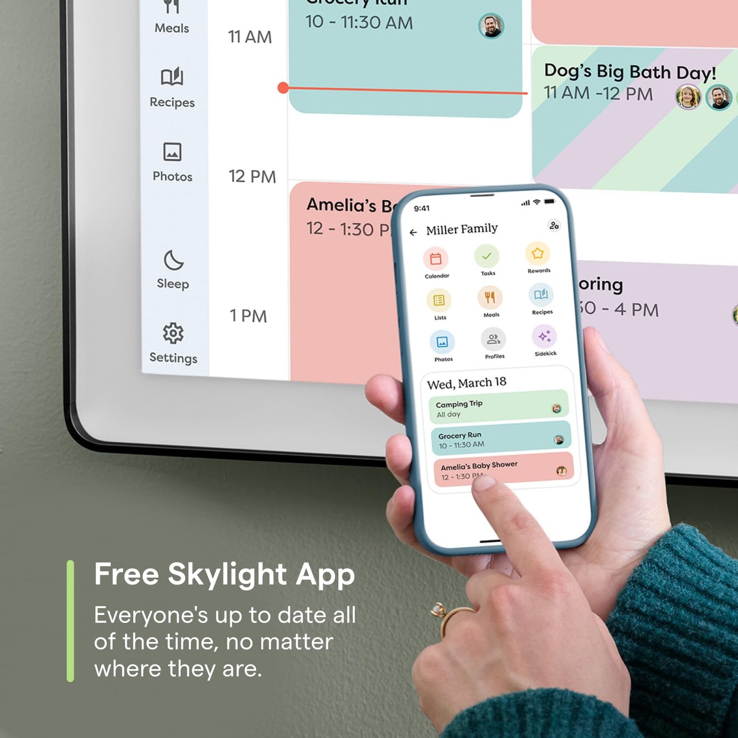 Skylight Calendar Max: 27-Inch Smart Digital Calendar & Chore Chart, Family Organizer with Interactive Touchscreen Display – Wall Mountable in Portrait or Landscape, Charcoal Shadowbox Frame