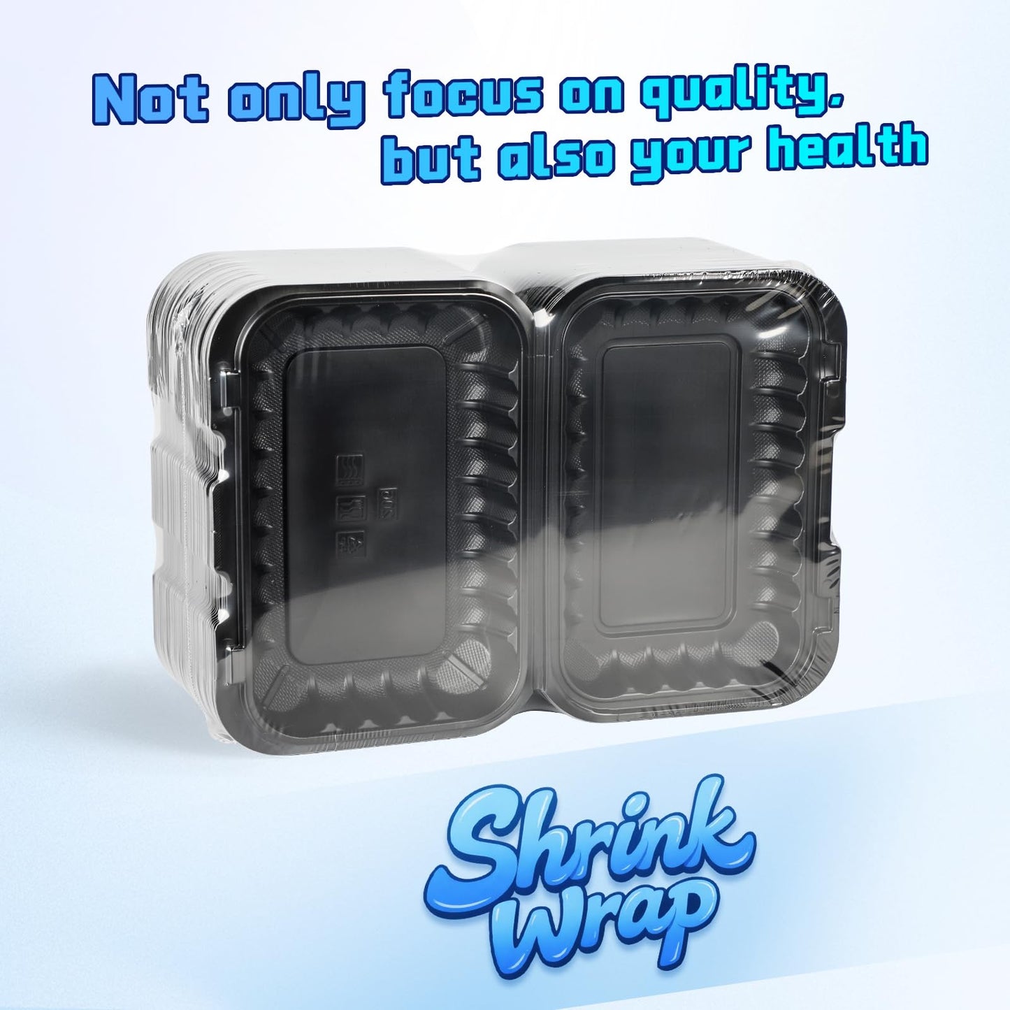 YANGRUI Takeout Containers 9x6 28 oz 50 Pack - Shrink Wrapped No Pre-Wash Mineral-Filled BPA Free PP Plastic | Reusable Heavy Duty Microwave Safe | Restaurant Grade Black Clamshell Food Container