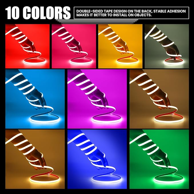 KISUFU 12V DC COB LED Strip, 320 LEDs/m Waterproof IP68 Flexible Neon Light Strip for Living Room, Bedroom, Kitchen, DIY Outdoor Party, Holiday Decoration. (Without Power Adapter)