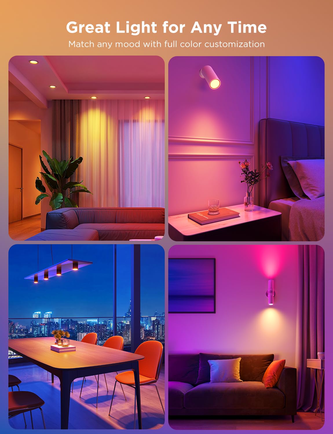 Govee GU10 Smart Bulb, Matter RGBWW Light Bulb Work with Alexa, Google Assistant, WiFi & Bluetooth Color Changing MR16 LED Bulbs, 64 Dynamic Scenes, Syncs with Music, 4 Pack, 400LM, GU10 Base