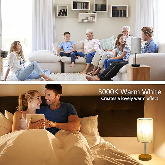 2 Pack Small Table Lamps, Bedside Lamps for Nightstand with Wire Switch, Modern Minimalist Desk Lamp with Linen Fabric Shade for Dorm Kids Room Living Room Office Bedroom, Bulb Included-L