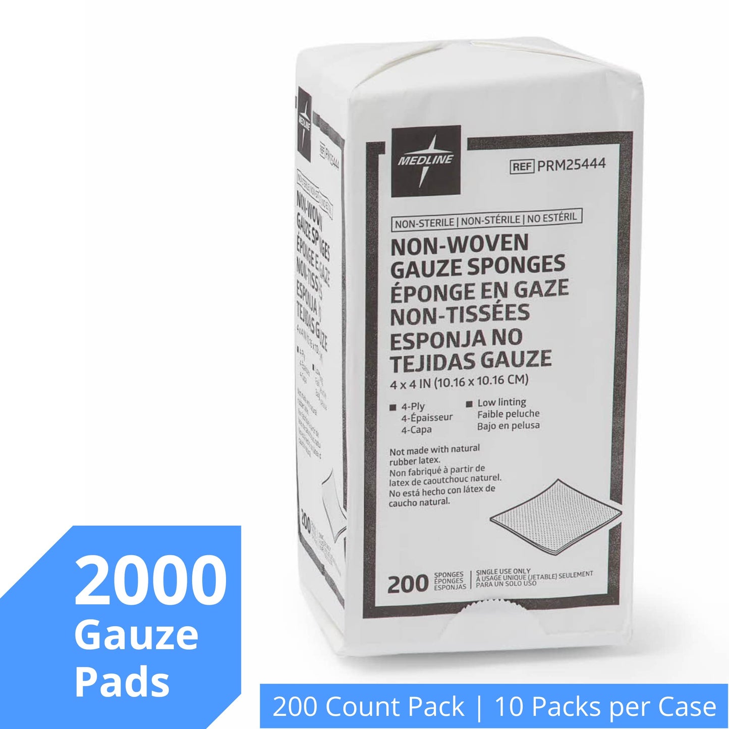 Medline Non-Woven Non-Sterile, Rayon/Poly Gauze Sponge, 4 x 4, 4-Ply (10 Packs of 200)