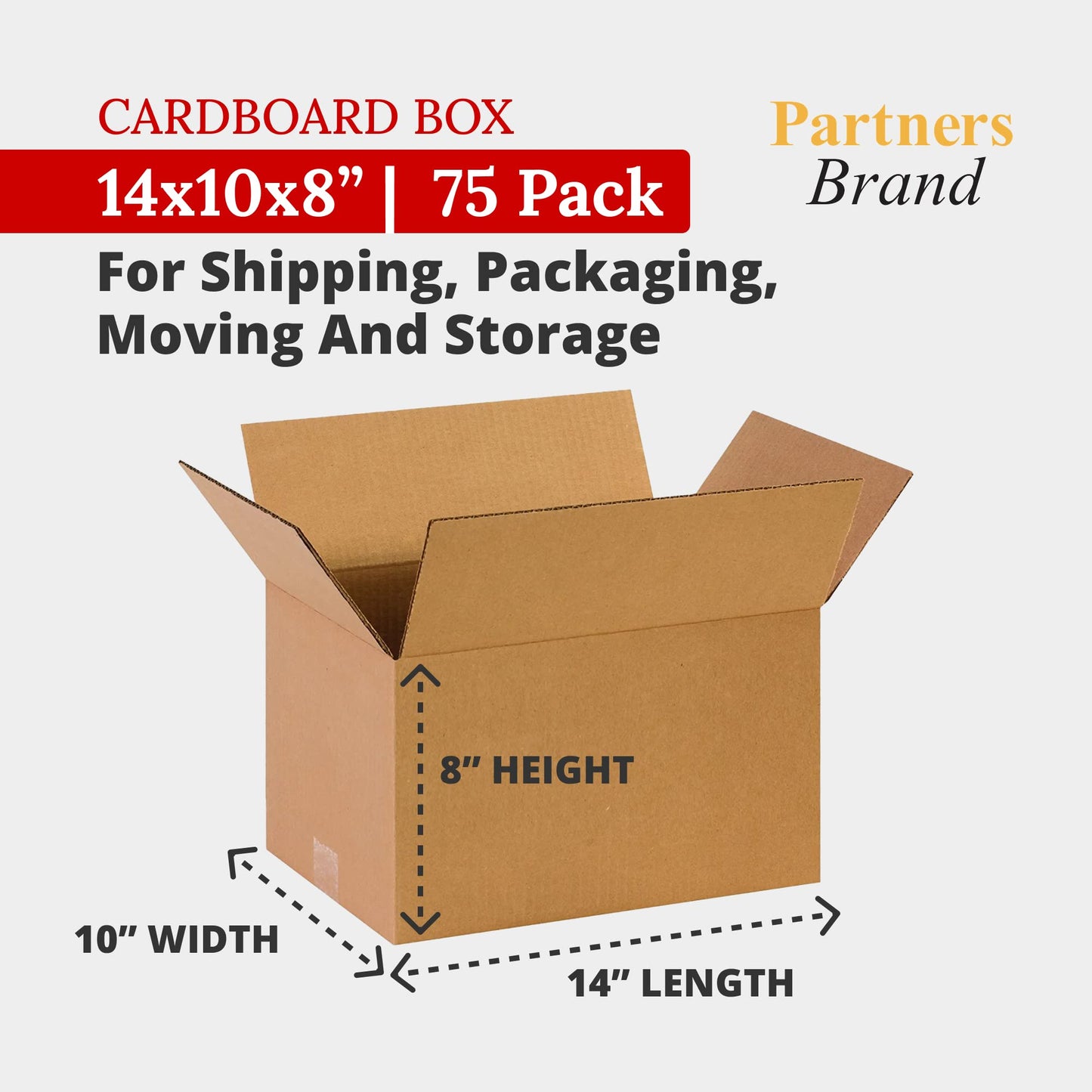 Partners Brand 14x10x8 Corrugated Cardboard Boxes, 14"L x 10"W x 8"H, Pack of 75 | Shipping, Packaging, Moving, Storage Box for Business, Strong Wholesale Bulk Boxes 14x10x8