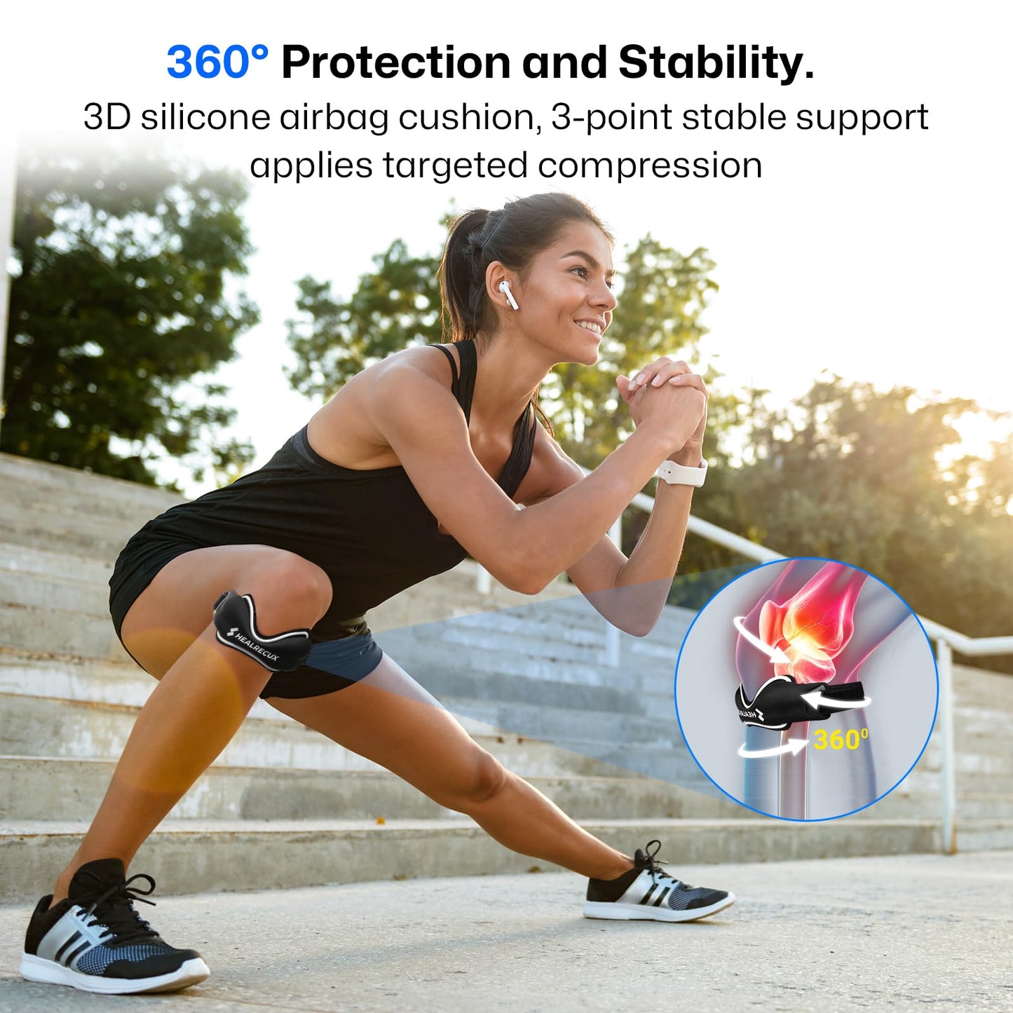 Healrecux Patellar Tendon Support Strap, Silicone Patella Knee Strap, Non-Slip Patella Band Knee Brace for Jumpers Knee, Tendonitis, Basketball, Volleyball - Black 2 Pack