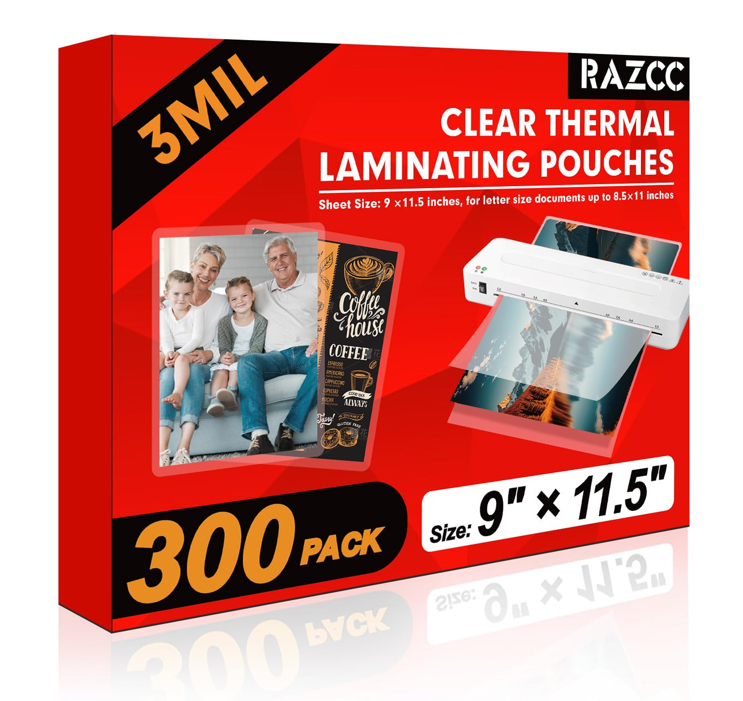 RAZCC Laminating Sheets, 300 Pack Clear Thermal Laminating Plastic Paper Laminator Sheets, 9 x 11.5-Inch, 3mil, Ideal Office or School Supplies