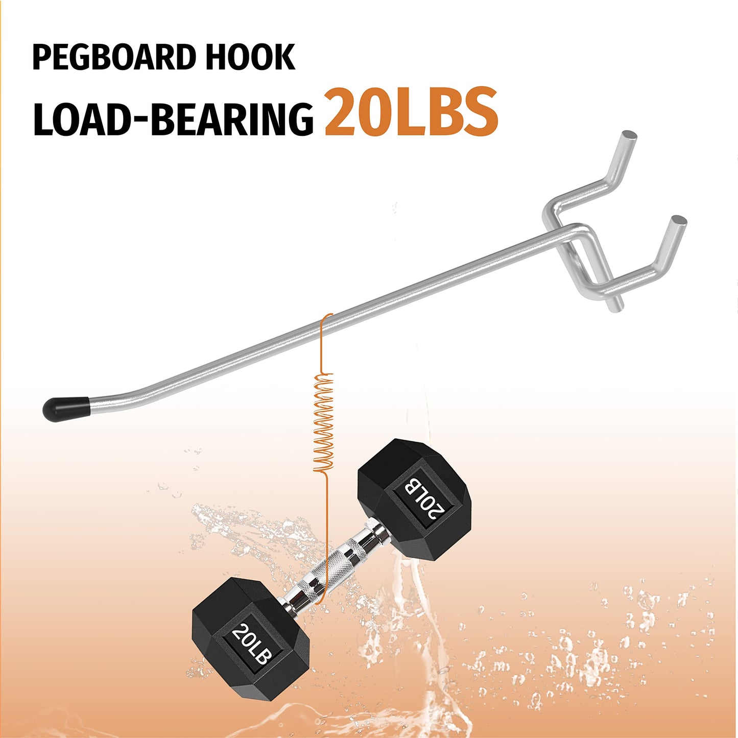 HUHOLE 50-Pack Silver Pegboard Hooks 6 Inch, Heavy Duty Matte Finish Metal Peg Board Hangers, Fits 1/8" & 1/4" Boards, Rust-Resistant Organizer for Garage, Shop, Workbench & Retail Display