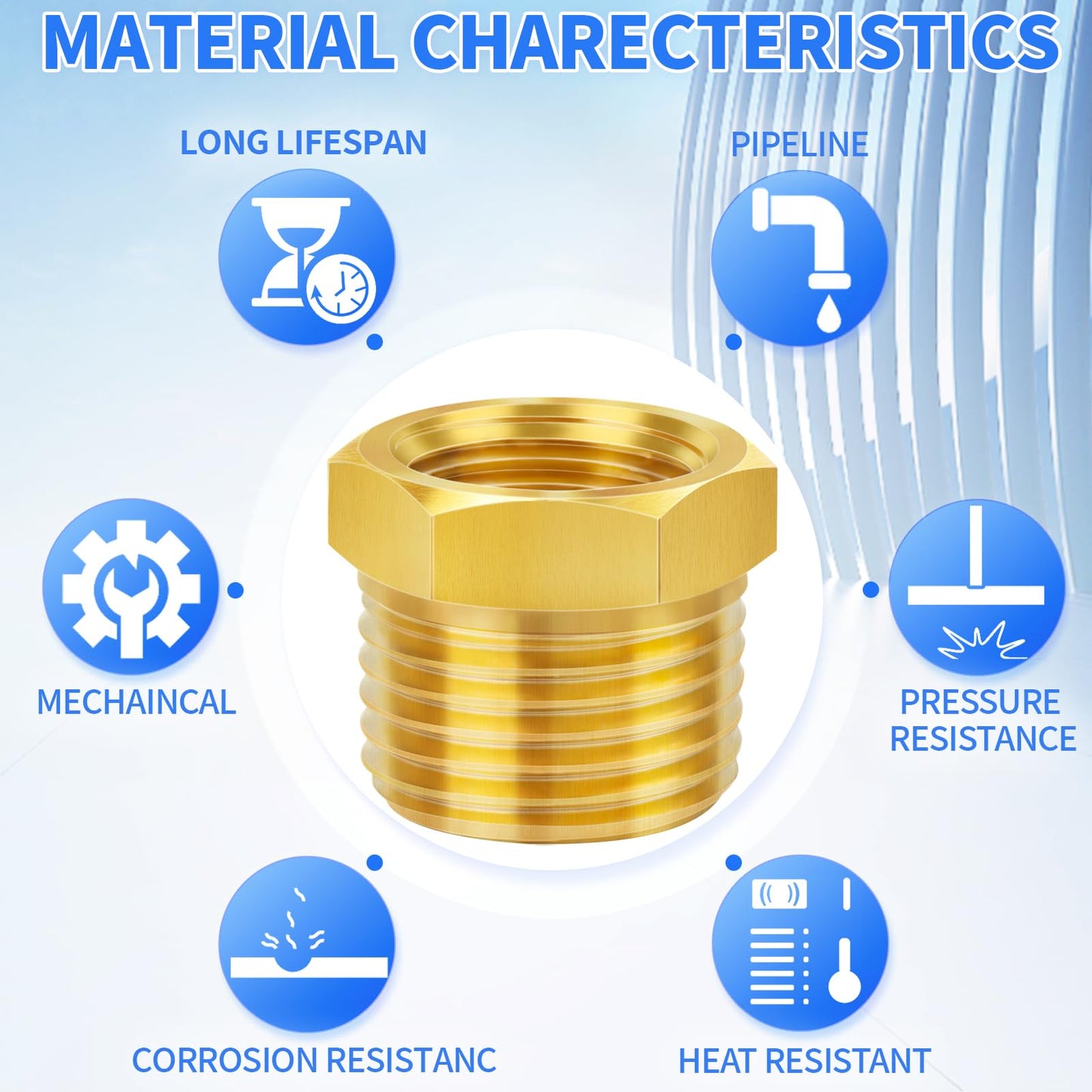 ChillWaves Brass Pipe Fitting, Reducer Hex Bushing 1/2" NPT Male x 1/4" NPT Female Thread Adapter(12-PACK)