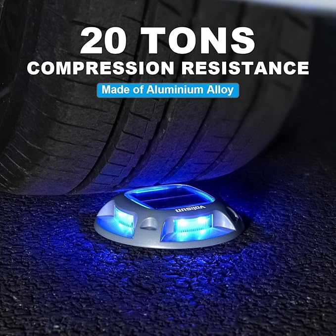 VOLISUN Solar Driveway Lights Dock Marine Lights 16 Pack,2 Colors in 1,Outdoor LED Deck Light,Solar Powered Waterproof Warning Step Light for Driveway Sidewalk Pathway (Blue/White),Saltwater Resistant