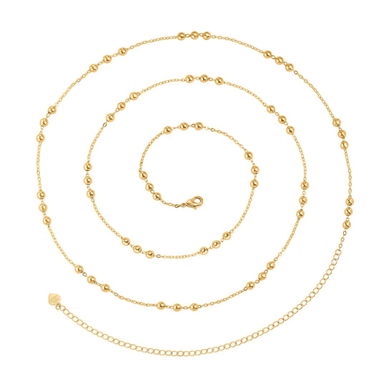 PEARLADA 18k Gold Plated Waist Chain Belt for Women, Adjustable Waist Beads Beach Bikini Belly Chain