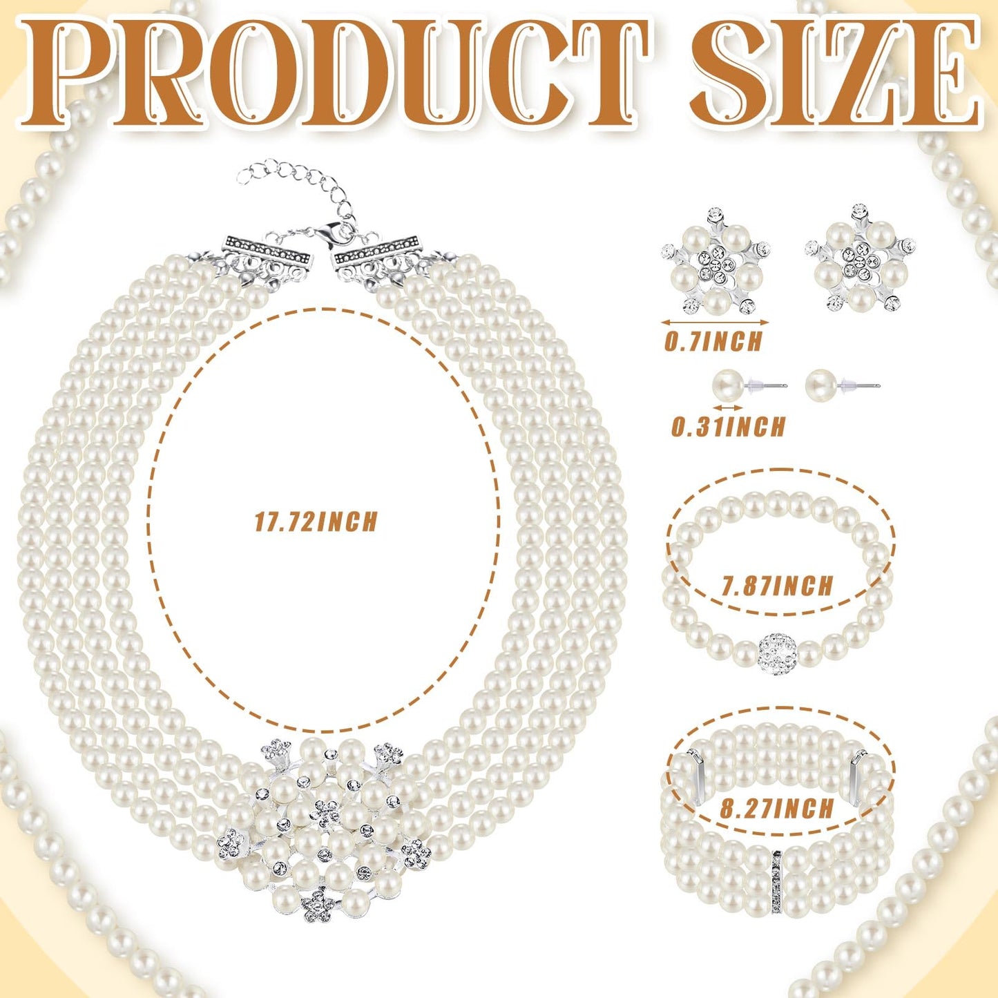 Glenmal Pearl Rhinestone Jewelry Set for Women Pearl Necklace Bracelet Earrings for Wedding Birthday Bridal Shower Tea Party (Vivid Style)