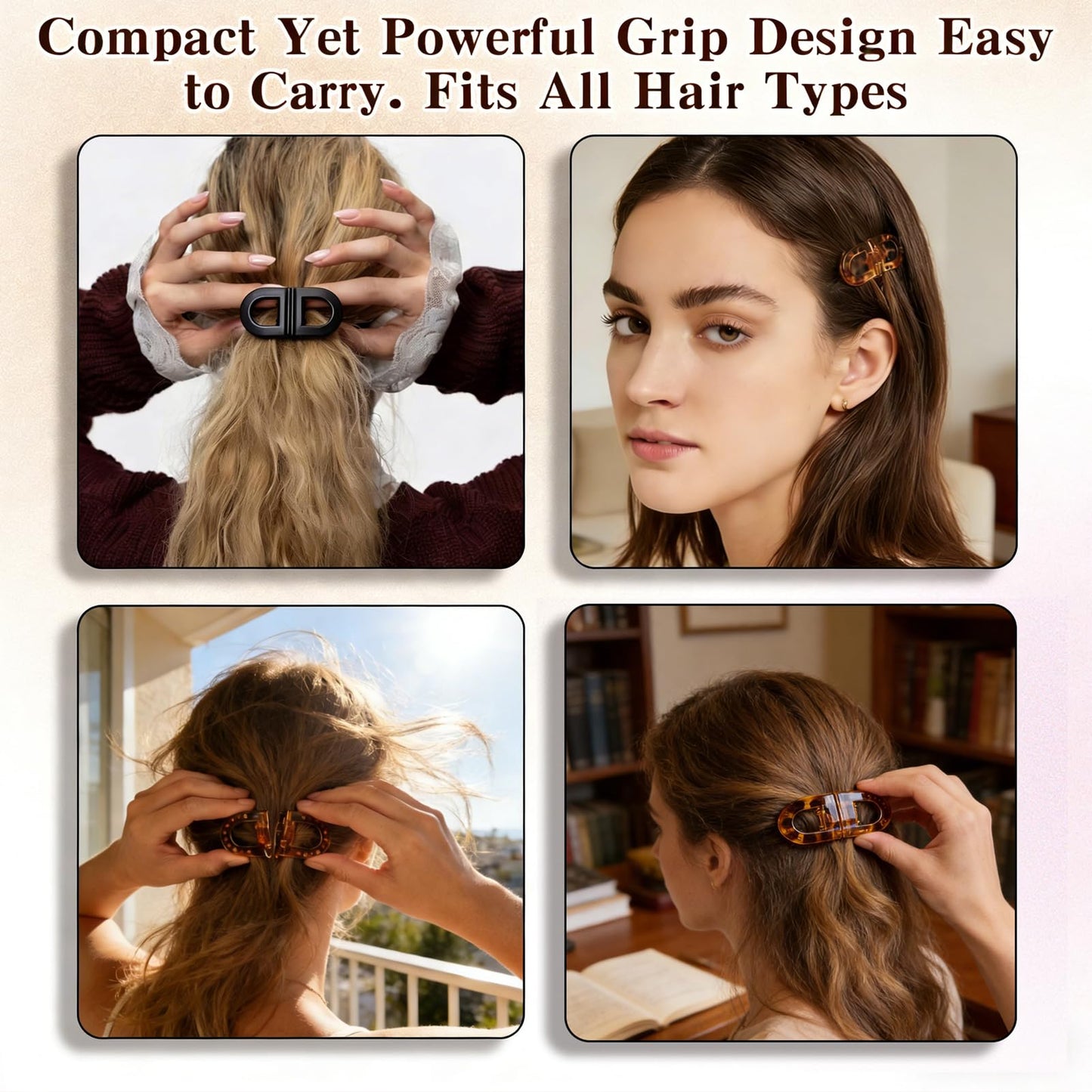 2Pcs Magnetic Hair Clips for Women, Strong Hold No-Slip Styling Clips, Seamless 2-in-1 Design for Thick/Thin Hair, Non-Dent Quick Snap Hairdressing Tools for Salon or Daily Use