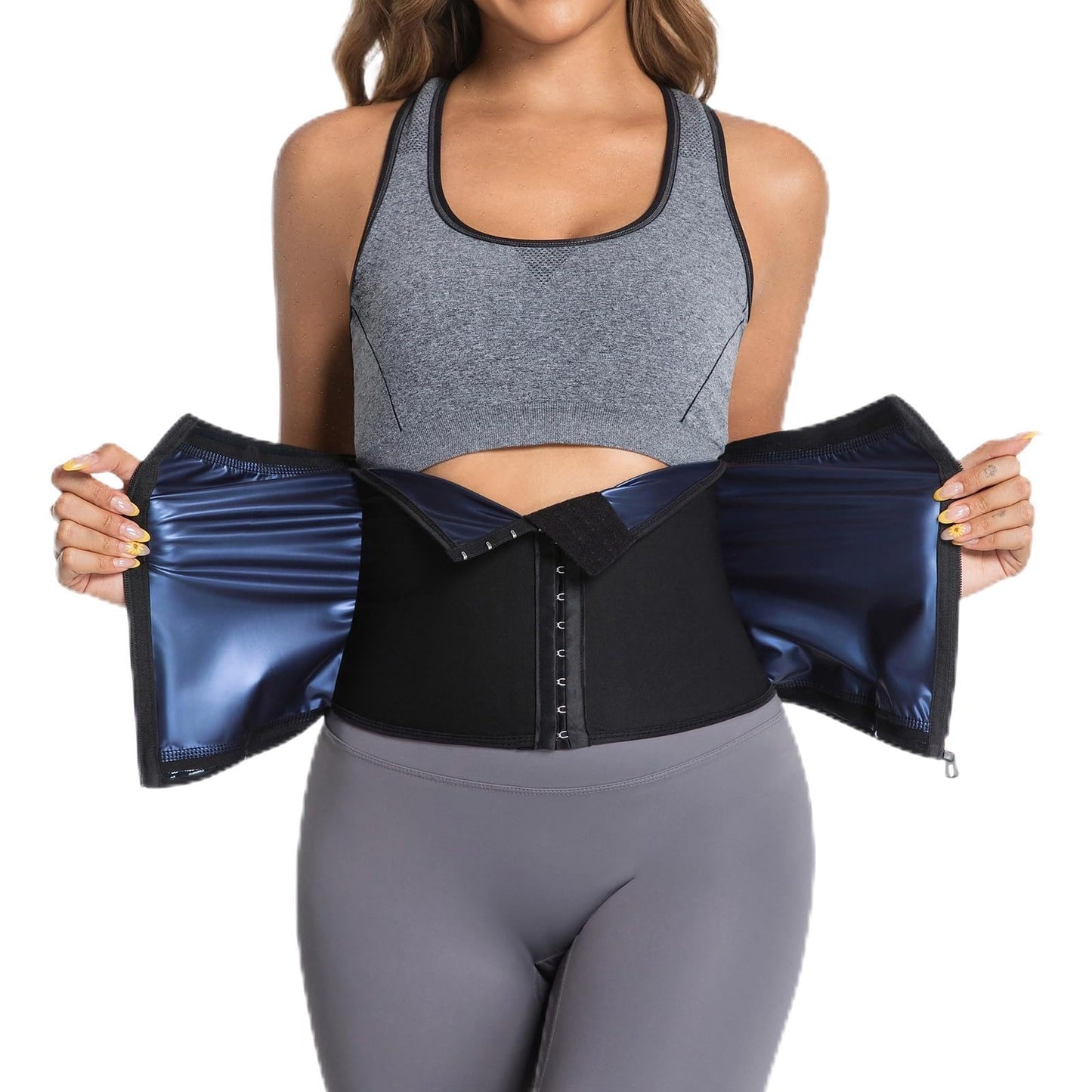 Towintec Waist Trainers for Women Belly Fat Lower Waist Trimmer Sweat Tummy Band for Stomach Weight Loss Body Shaper Corset Tummy Wrap Workout Sports Compression Slimming Belt Sauna Suit(Blue,S)