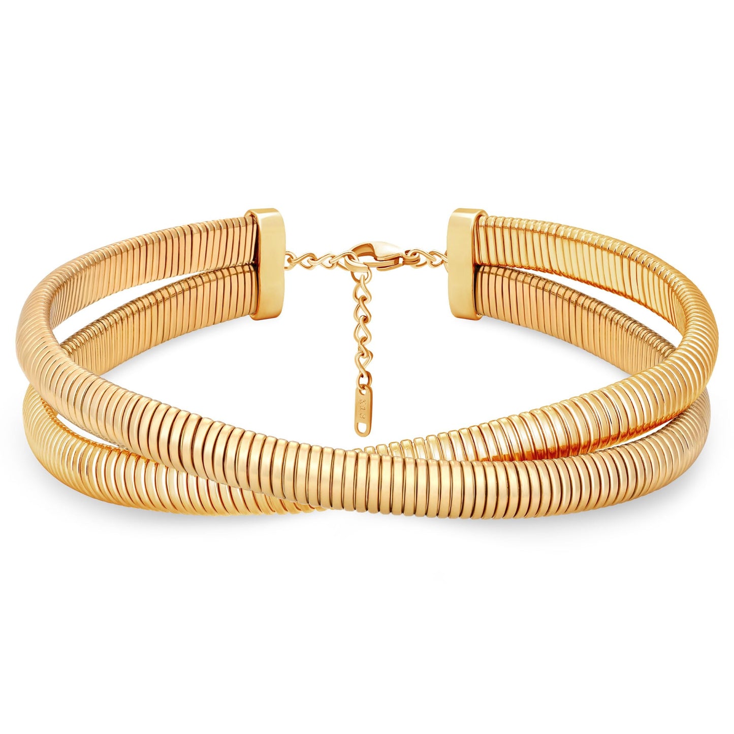 BONJOULRY Chunky Gold 2 Layered Choker Necklace for Women Trendy, 14K Gold Plated Twisted Snake Chain Statement Necklace Multi Layering Necklaces Jewelry Gifts Gold