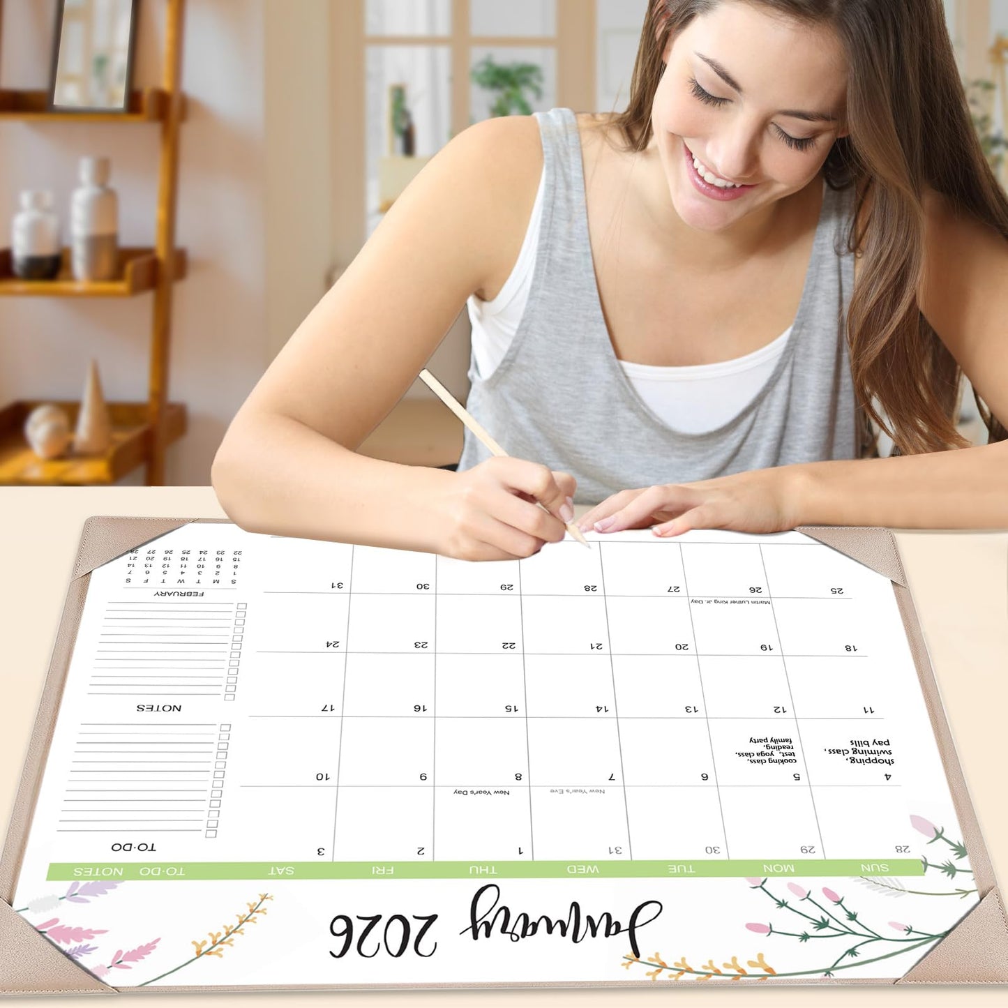 Desk Calendar 2026 with Desk Mat – 22" x 17" Large Desk Pad Calendar Runs from January 2026 to June 2027, Floral Design Desktop Calendar with To Do List, Personal Desk Calendar Planner for Home, Office