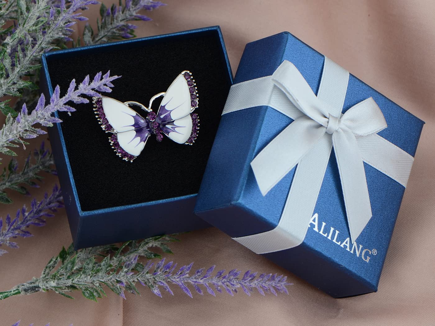 Alilang Painted Enamel Amethyst Crystal Rhinestone Butterfly Fashion Jewelry Pin Brooch