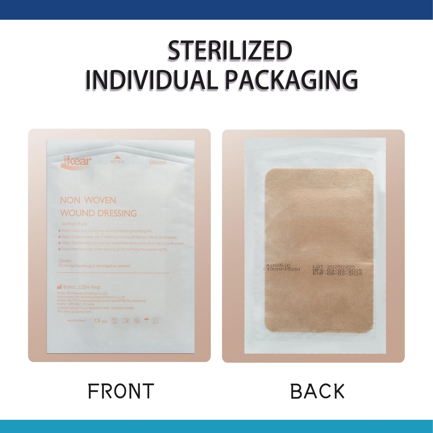 JJZEN KEAR 4"X6" 20 PCS Extra Large Sterile Nude Island Dressing Bandage for Wound - Self-Adhesive Boarded Gauze Pads - Latex Free - Medical Grade (Nude, 4"X6"-20PCS)