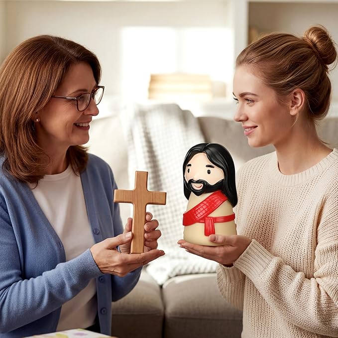 Cute Jesus Night Light, Jesus Gift, Dimmable PVC Christian Lamp, USB Rechargeable Touch Bedside Light, Baptism Favor, Easter & Religious Gifts (3 x 5 Inch)(Red)
