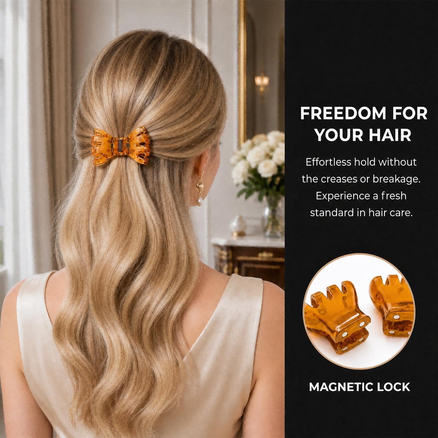 ASTRULUME 2Pcs Magnetic Hair Clips, Strong Hold No-Slip Styling Clips for Layered Styles, Half-Updos and Braids, Seamless 2-in-1 Clavicle Design, Multiple Colors(Brown Leopard Print)
