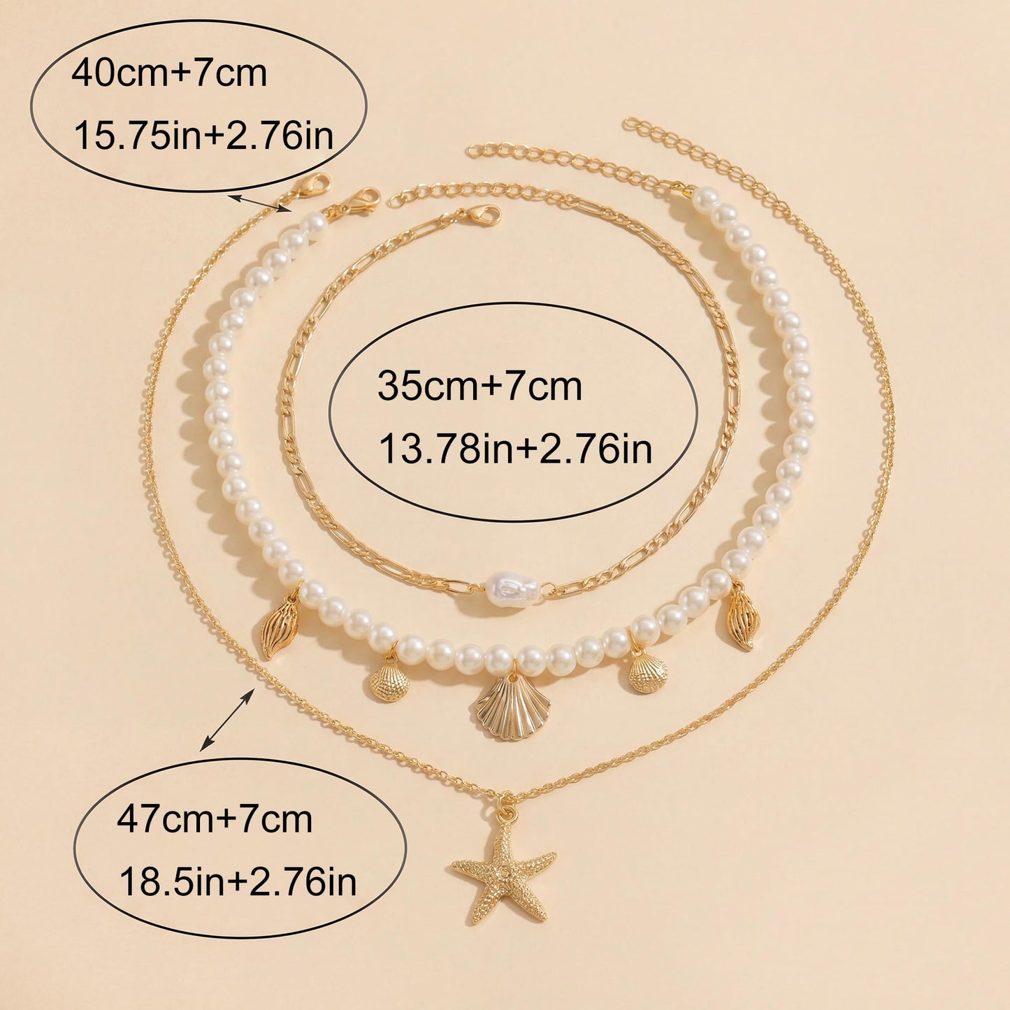 Shell Starfish Necklace for Women, Gold Plated Layered Pendant Necklace with Pearl Conch Charms, Boho Coastal Summer Beach Vacation Jewelry Gifts(Pearl&Starfish)
