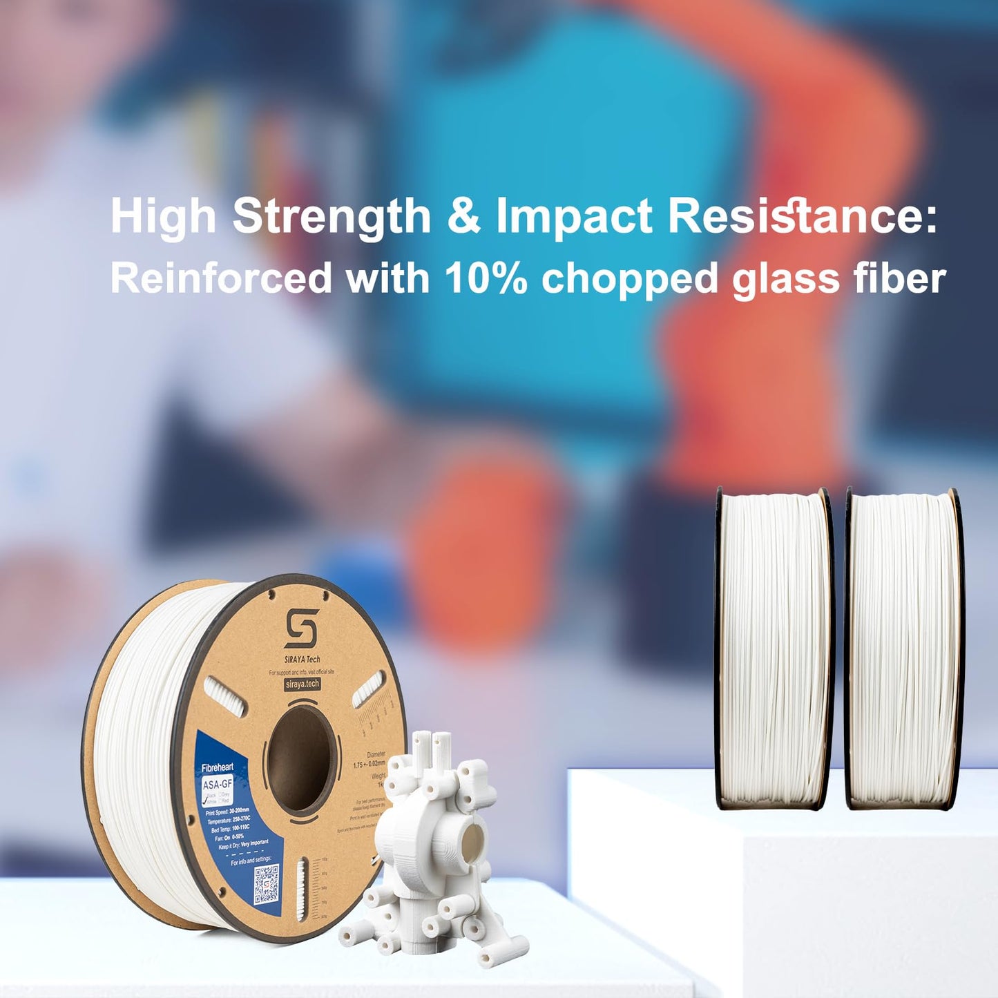 Siraya Tech Fibreheart ASA-GF 3D Printer Filament, 10% Glass Fiber Reinforced, Superior Weather & UV Resistance, High Strength & Thermal Stability for Outdoor & High-Impact Applications (1kg, White)