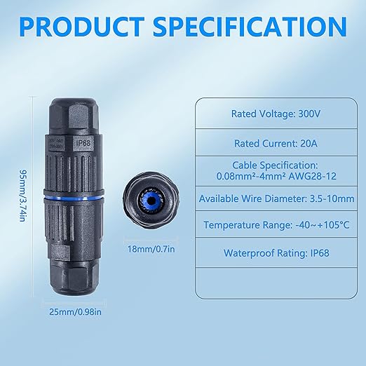 3PCS IP68 Waterproof Electrical Cable Connector, Outdoor 2 Way Junction Box, Waterproof Wire Connectors with Replaceable Lever Wire Connectors for AWG 28-12, Quick Screwless Installation