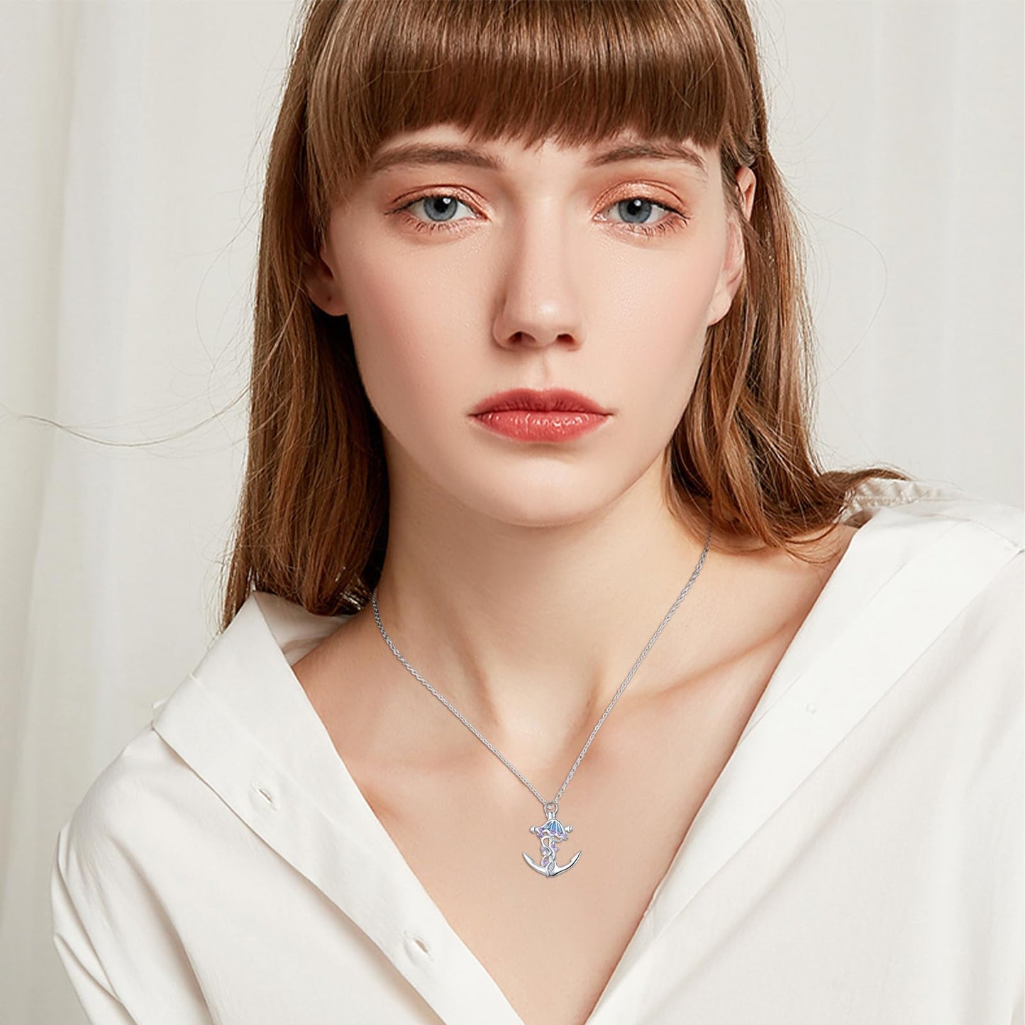 KoyeKei Jellyfish Necklace for Women 925 Sterling Silver Anchor Necklaces Jellyfish Nautical Pendant with Blue Opal Jewelry Christmas Graduation Gifts for Lover Her Mom Girlfriend