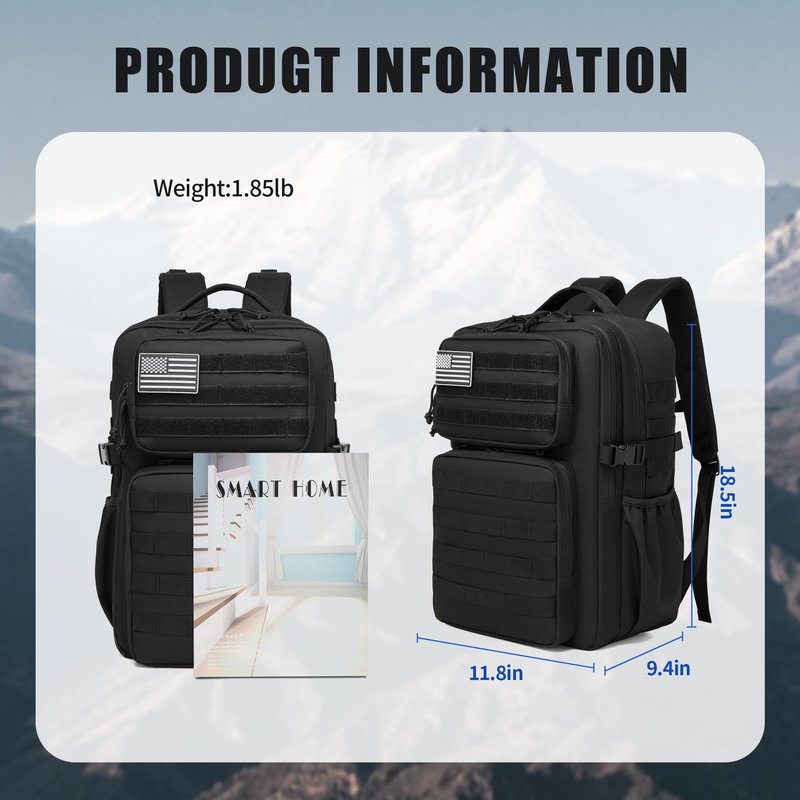 Wotony Military Tactical Backpack for Men Waterproof Daypack 3 Day Assault Pack Molle Bag with Water Bottle Holder (khaki, 35L)