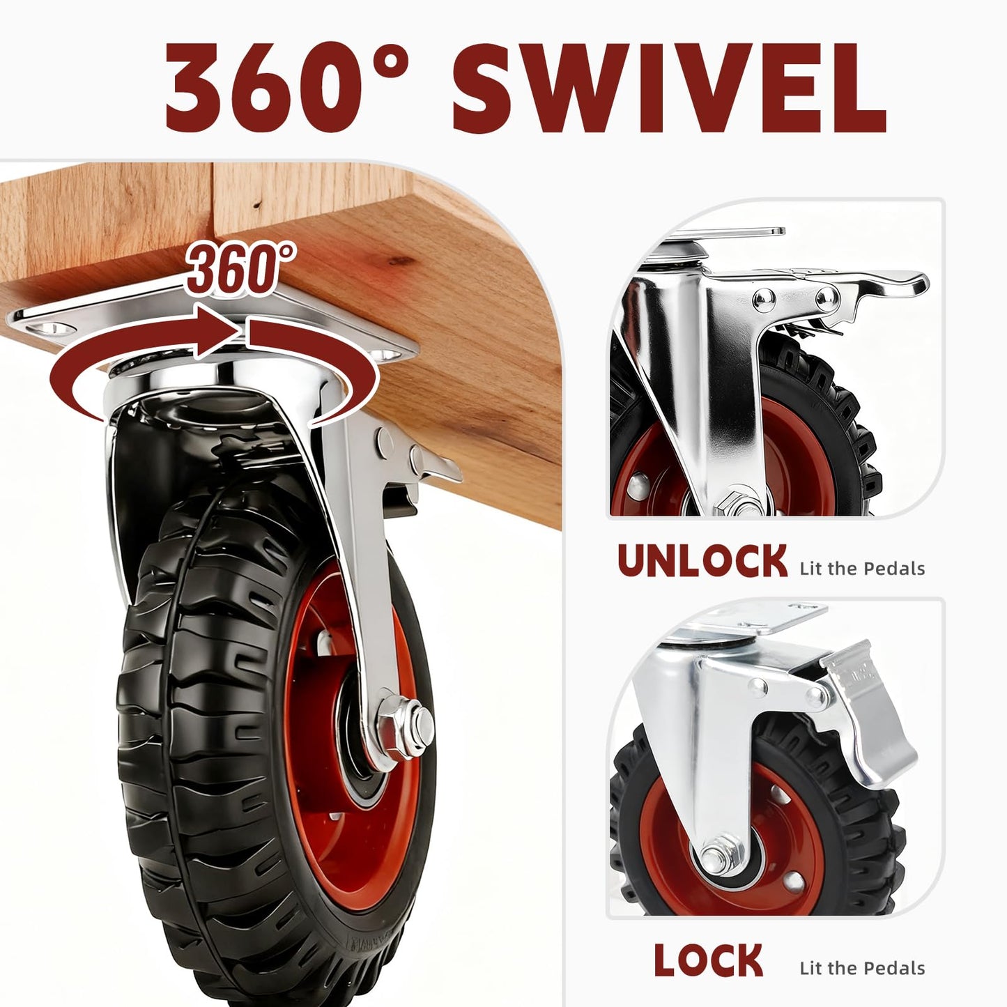5 Inch Caster Wheels Heavy Duty with Dual-Lock Safety Brake and Rubber Tire Wheels, Heavy Duty - 400 Lbs Per Caster for Workbench, Trolley, Cabinet, Swivel Rubber Wheel 4-Packs with mounting Hardware