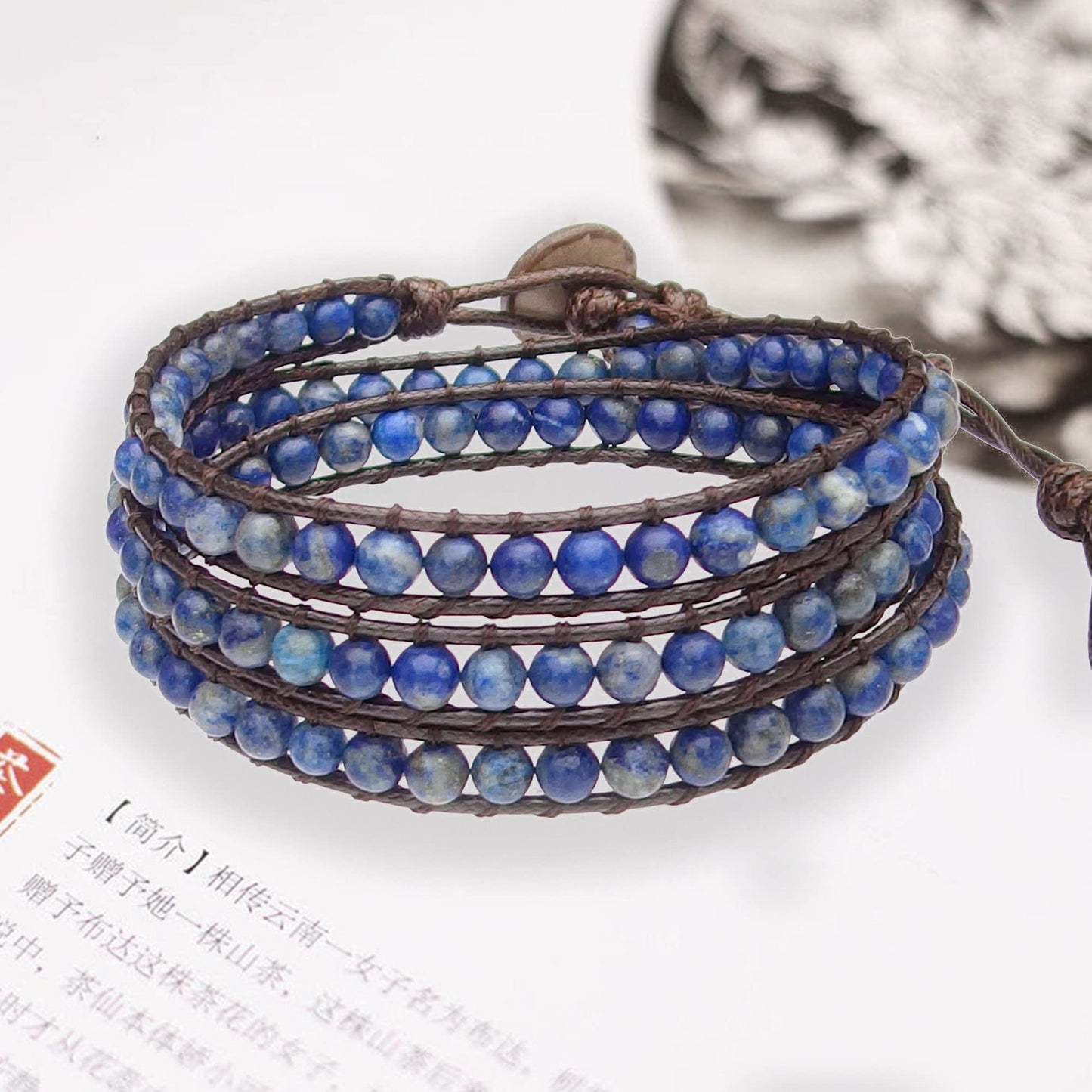Ayriwoyi Blue Lapis Lazuli Bracelet Wrap Bracelets for women Beaded Stone Adjustable Healing Crystal Bracelet Leather Boho Bracelets