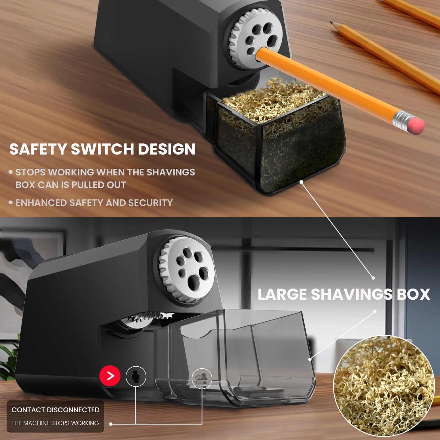 Aurbuex Heavy Duty Electric Pencil Sharpener – 6-Hole for 6-12mm Pencils, Auto Start/Stop, Fast 4s Sharpening, Zinc Alloy Blade, 10,000+ Sharpenings – Ideal for Classroom, Office & Art Use(S260)