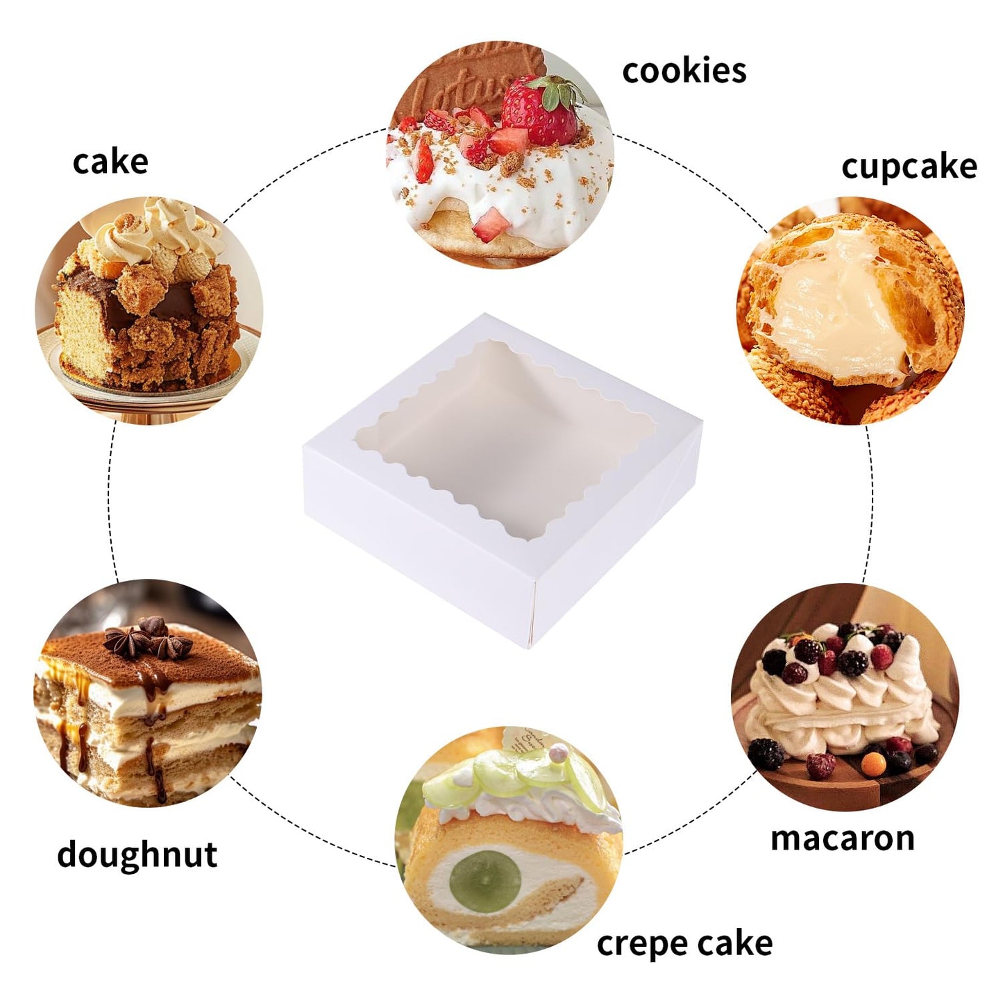 PFAMKEER 36 pcs 9x9x2.5 Inches Cake Box with Window, Bakery Pastry Cookie Boxes, Mini Pie for Pastry,Dessert,Strawberries,Chocolates (White, 9x9x2.5inch/36pcs)
