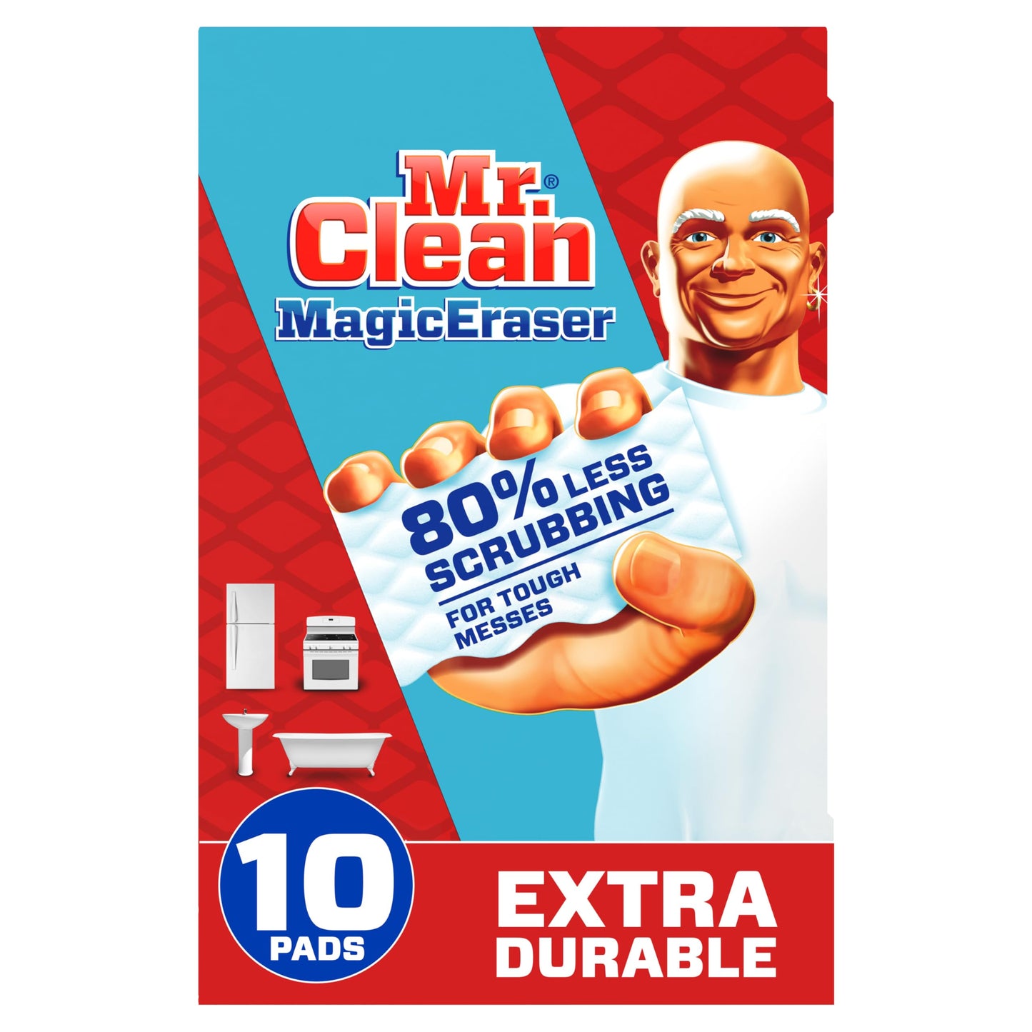 Mr. Clean Magic Eraser Sponge, All Purpose Cleaner, Cleaning Scrubber, Wall, Sneaker, Kitchen, Bathroom, Shower Cleaner, Cleaning Supplies, Melamine Sponge, Cleaning Pads, Extra Durable, 10ct