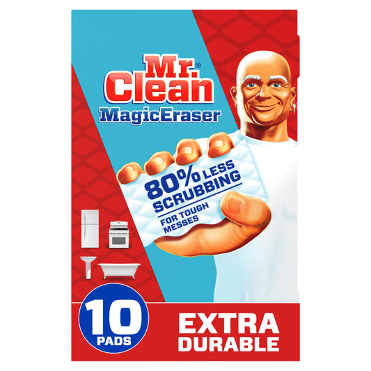 Mr. Clean Magic Eraser Sponge, All Purpose Cleaner, Cleaning Scrubber, Wall, Sneaker, Kitchen, Bathroom, Shower Cleaner, Cleaning Supplies, Melamine Sponge, Cleaning Pads, Extra Durable, 10ct