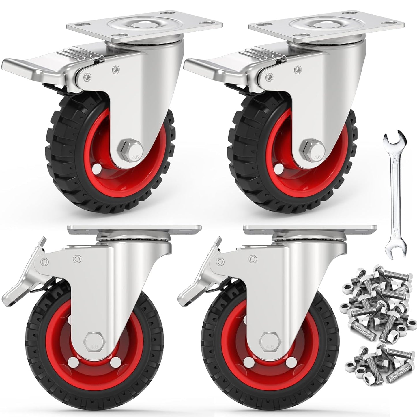 5 Inch Caster Wheels Heavy Duty with Dual-Lock Safety Brake and Rubber Tire Wheels, Heavy Duty - 400 Lbs Per Caster for Workbench, Trolley, Cabinet, Swivel Rubber Wheel 4-Packs with mounting Hardware