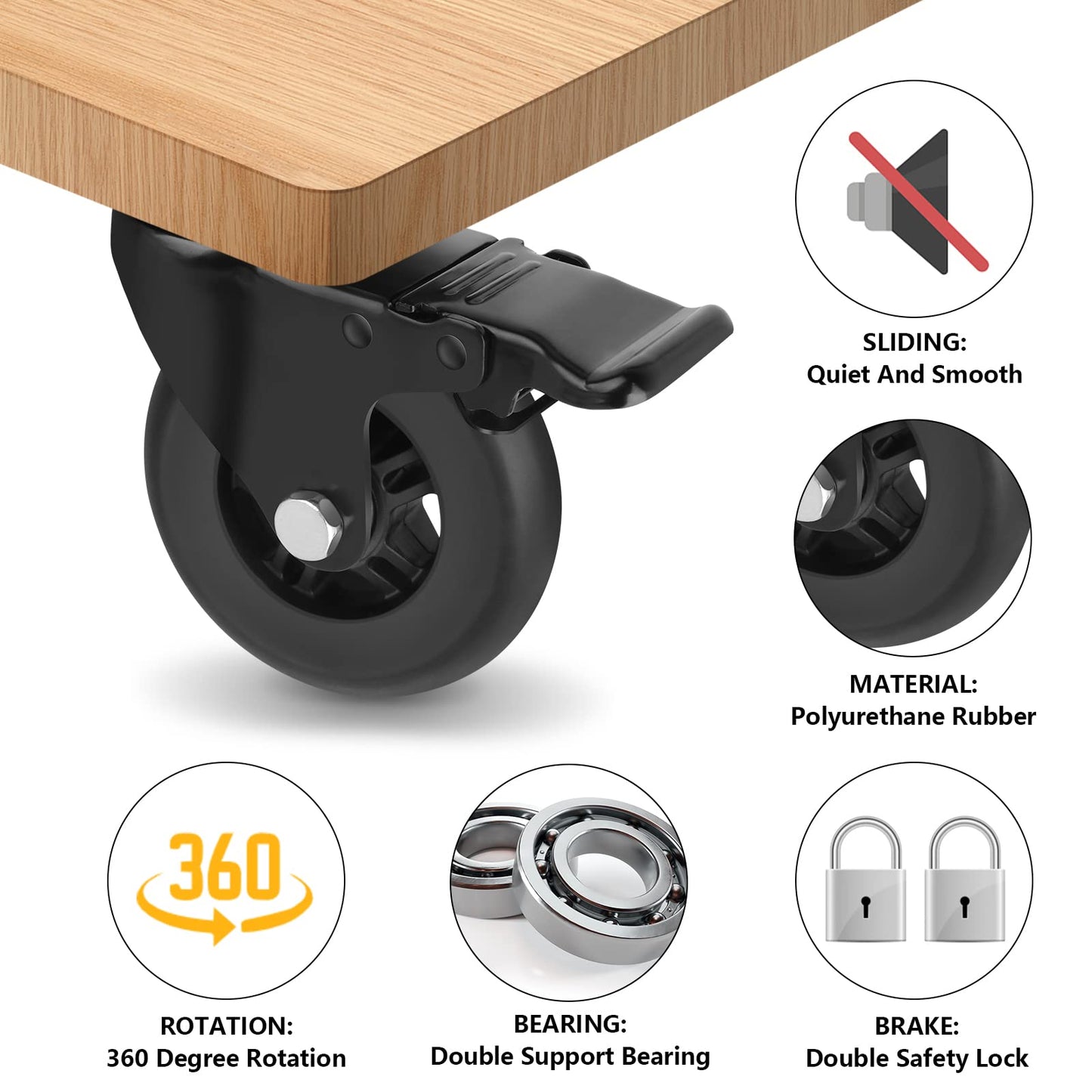 Apllamo 4" Casters Set of 4 ，4 Heavy Duty Quiet Casters, Max Load 22000LBS. Suitable to do Soft Wheels for cart ，Caster Wheels Glide Quietly and Protect The Floor, casters Set of 4 Heavy Duty.