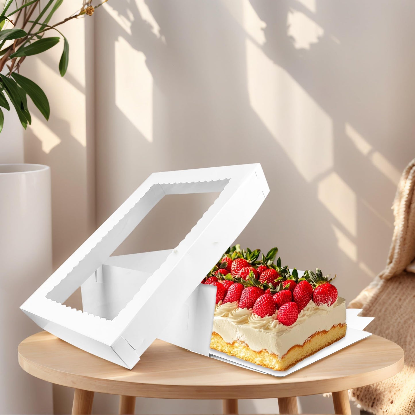 MUMULULU 4 PCS 19x14x4 Inch Cake Boxes with Cake Board White Sheet Rectangular Bakery Boxes with Window for Donuts Cookies Dessert Cupcakes Pastry Baking Pie Packaging