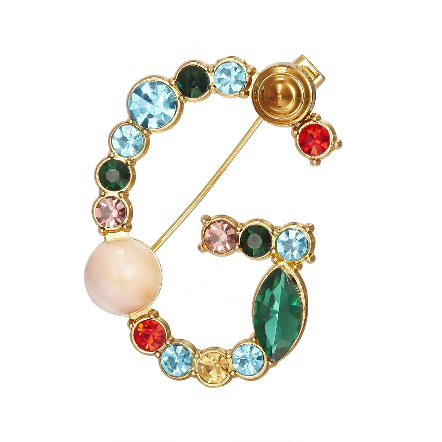 RINHOO Crystal Pearl Initial Brooch Gold Plated Enamel Colorful Letter Alphabet Breastpin Pin Jewelry for GIFTS (Gold G)