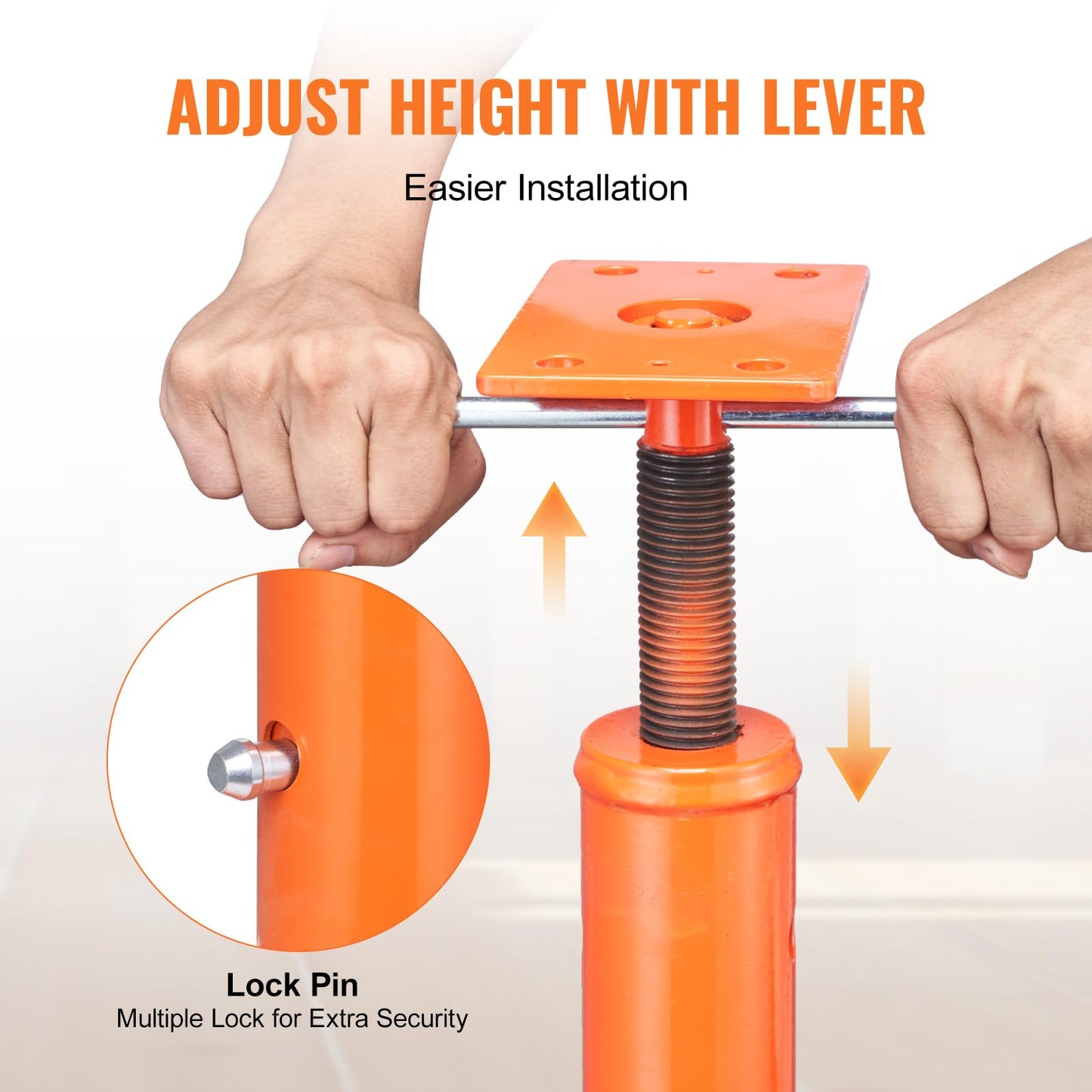 VEVOR House Floor Jack, 53"-93" Height Range, 18000 lbs Max Load Capacity, Adjustable Support Beam Basement Jack Post Pole for Leveling, Lift Support Steel Telescoping Jack Post for Temporary Support