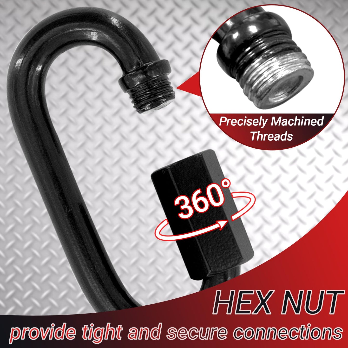 3.5" Black Chain Quick Link, 20 Pcs 3/8" Heavy Duty Locking Carabiner, 2000 LBS Capacity, Durable Chain Connector for Hanging Keys, Dog Leash, and Fence Gates
