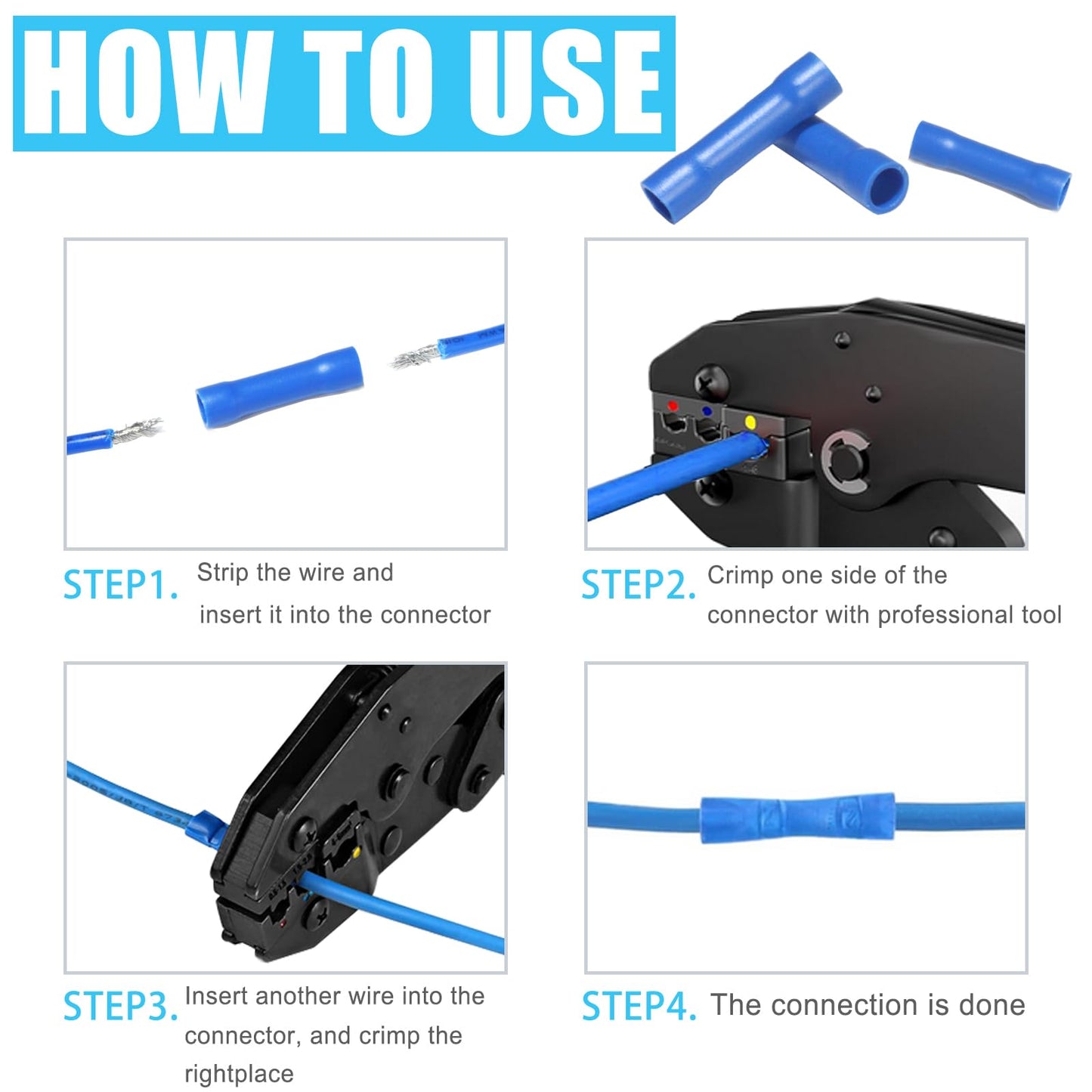400 Pcs Butt Splice Connectors Kit 22-10 AWG Electrical Crimp Terminal Connector Kits Assorted Butt Splice Crimp Connectors Wiring Straight Crimps Terminals for 22,20,18,16,14,12,10 Gauge Wires