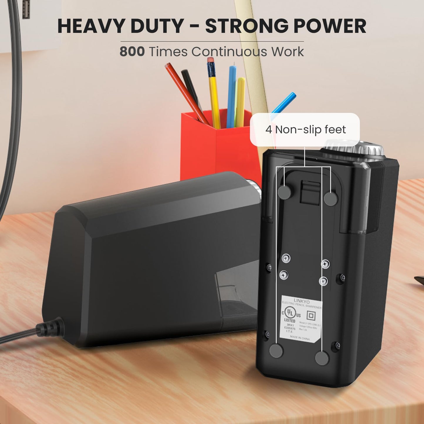 Aurbuex Heavy Duty Electric Pencil Sharpener – 6-Hole for 6-12mm Pencils, Auto Start/Stop, Fast 4s Sharpening, Zinc Alloy Blade, 10,000+ Sharpenings – Ideal for Classroom, Office & Art Use(S260)