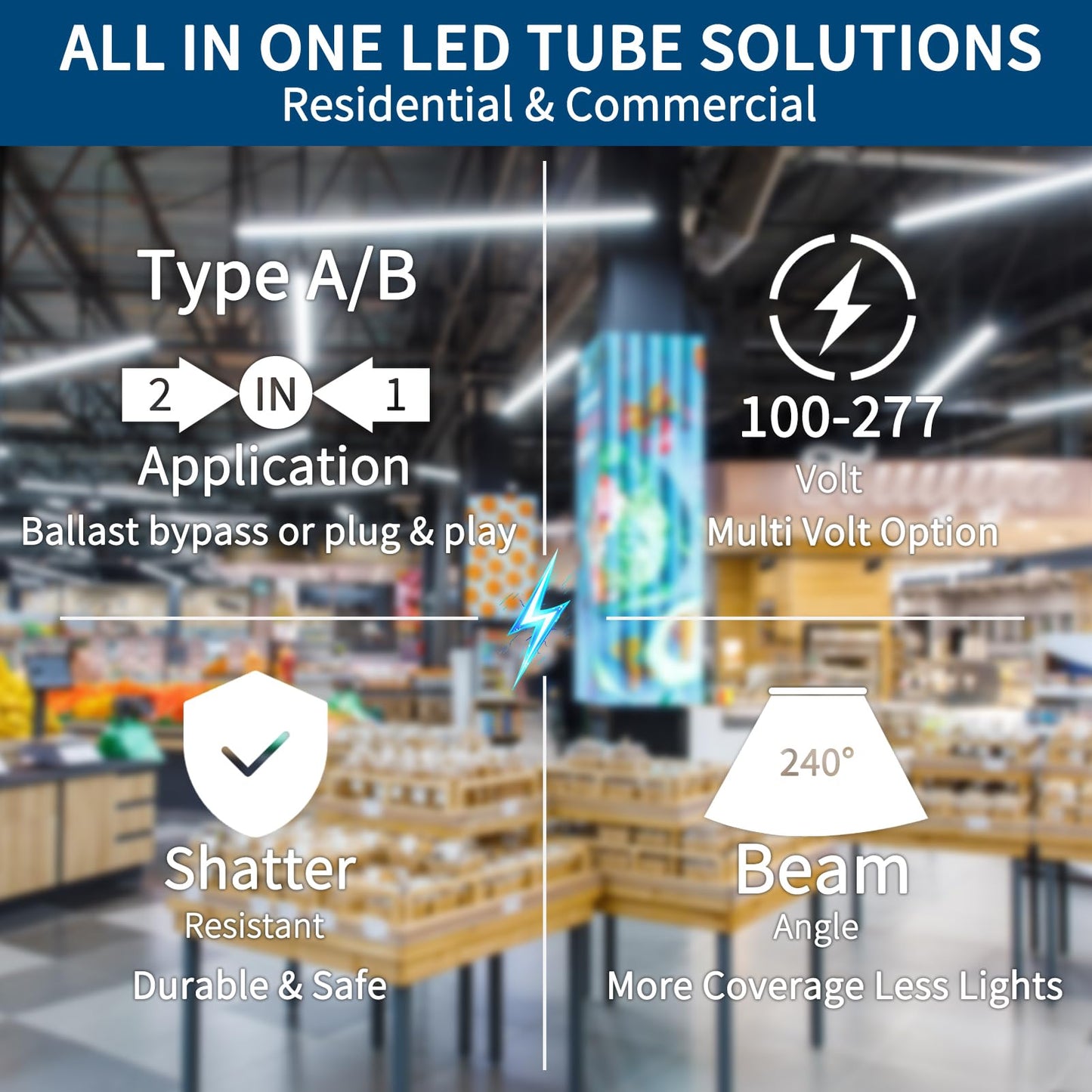 10Pack T8 LED Bulbs 4 Foot, 4FT T8 Fluorescent Replacement, Type A+B,14W 2450LM 4000K Neutral White, Plug & Play or Ballast Bypass, G13, T8 T10 T12 LED Replacement, Frosted Cover