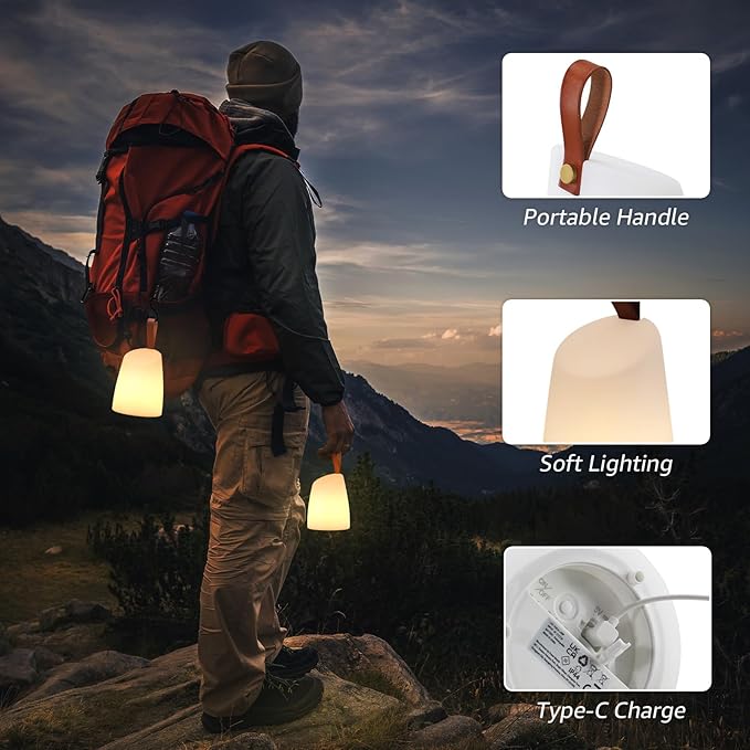 uuffoo Portable Table Lamp Dimmable Rechargeable LED Lantern Outdoor IP44 Waterproof Shower Lamp, 7 Color RGB+Warm White, Memory Function, 7H Timer Auto-Off for Patio Garden Camping