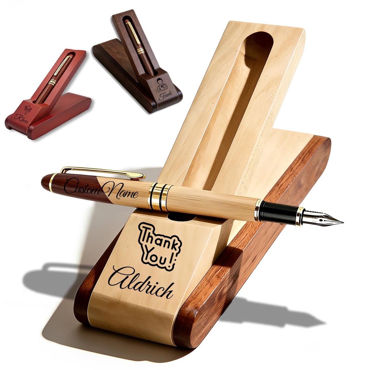 QSZ Custom Wooden Ballpoint Pen Gift Set with Name Personalized Wood Pen Set with Engraved Business Wood Pens Gift for Men Women Boss Teacher Co-worker Friends (Custom Pens 5)